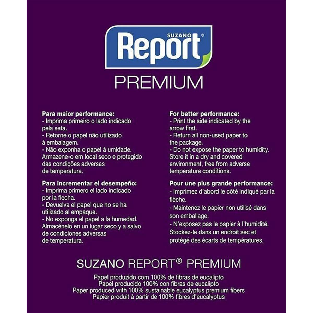 Suzano Report® Premium A4 090 g/m² Caixa com 05 Pacotes 0500 Folhas por Pacote