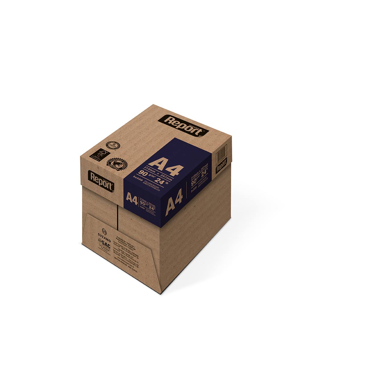 Suzano Report® Premium A4 090 g/m² Caixa com 05 Pacotes 0500 Folhas por Pacote