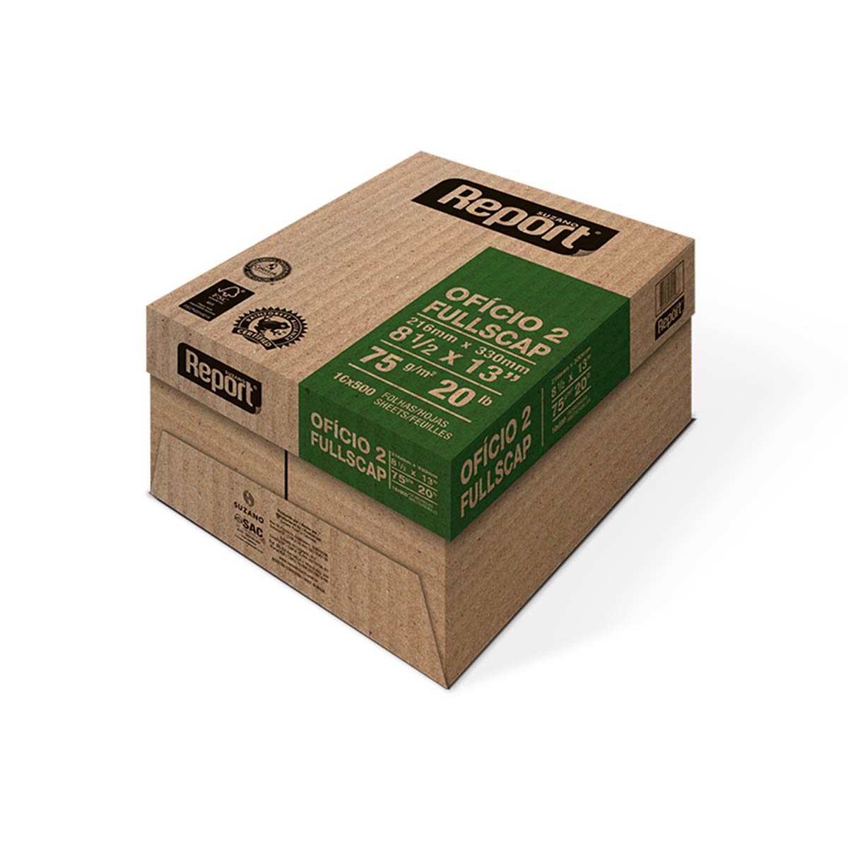 Suzano Report® Premium Ofício 2 OFICIO2 075 g/m² Caixa com 10 Pacotes 0500 Folhas por Pacote