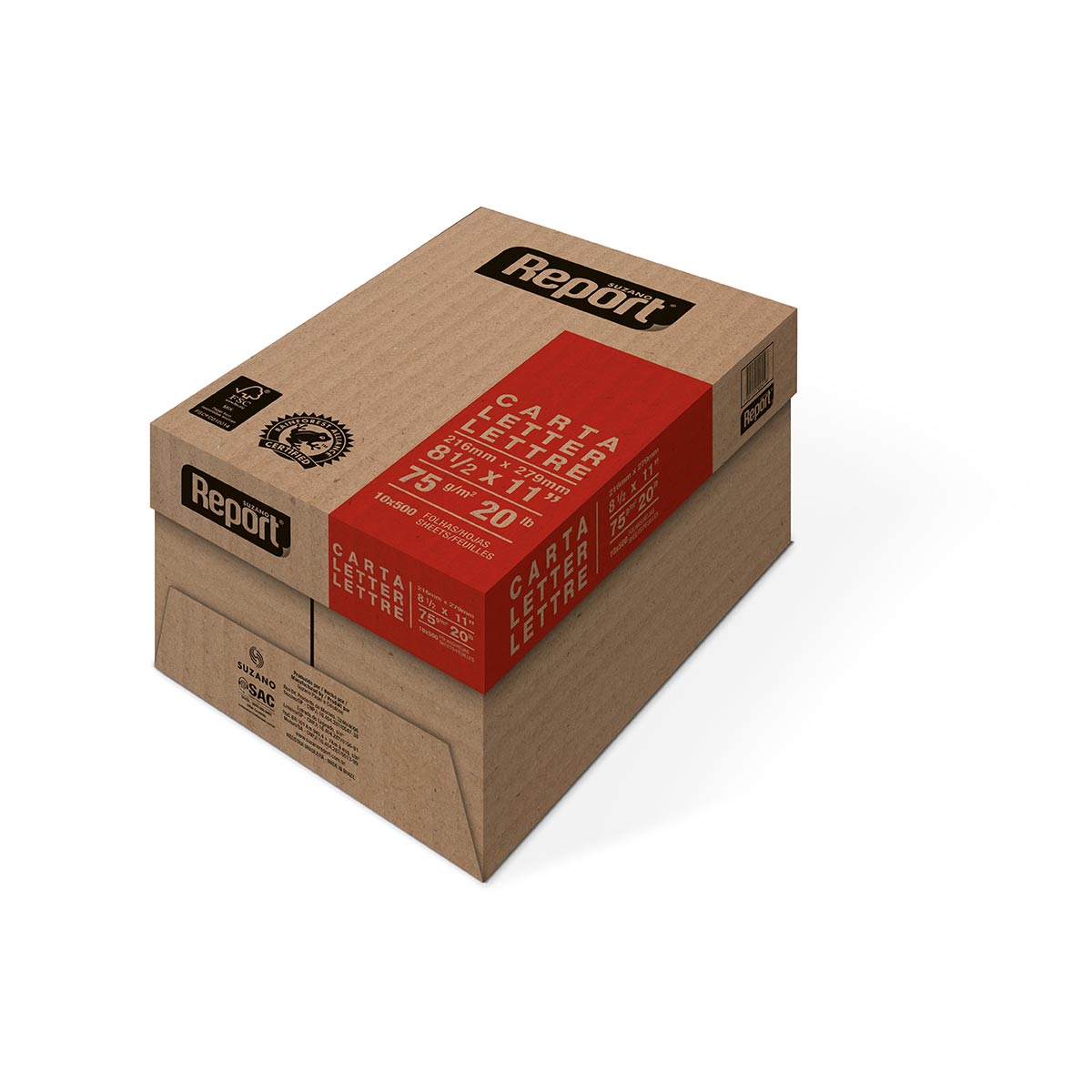Suzano Report® Premium Carta CARTA 075 g/m² Caixa com 10 Pacotes 0500 Folhas por Pacote