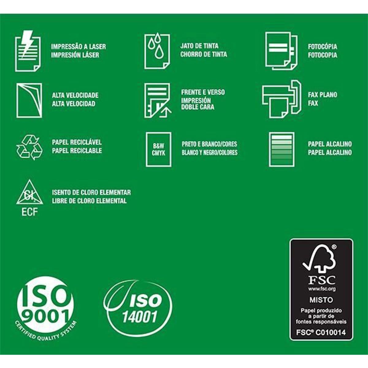 Suzano Report® Colorido Verde A4 075 g/m² Caixa com 05 Pacotes 0500 Folhas por Pacote