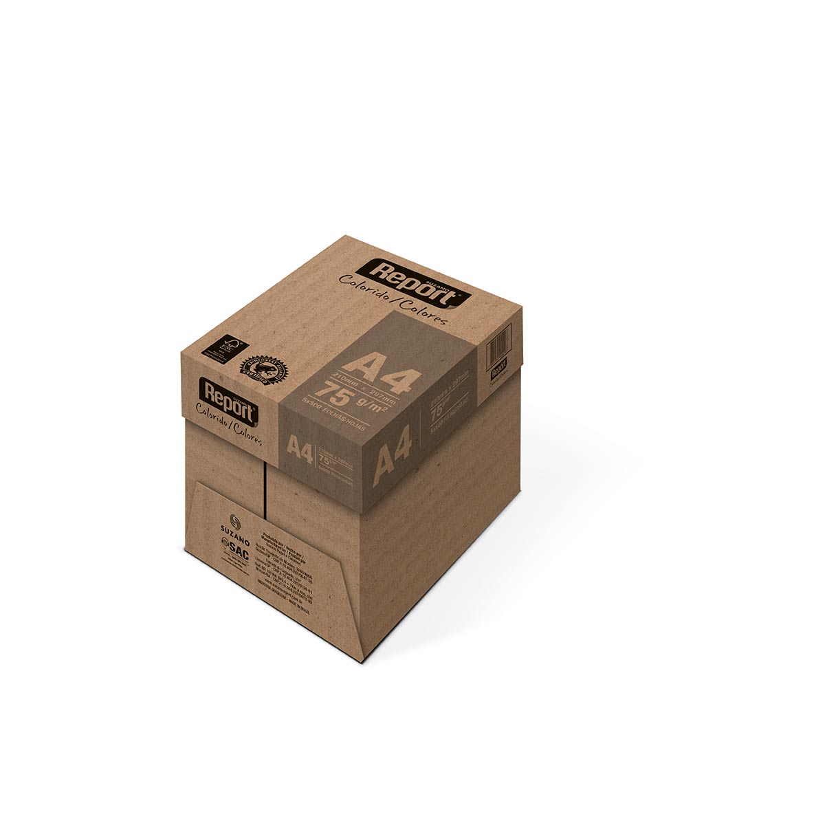 Suzano Report® Colorido Verde A4 075 g/m² Caixa com 05 Pacotes 0500 Folhas por Pacote