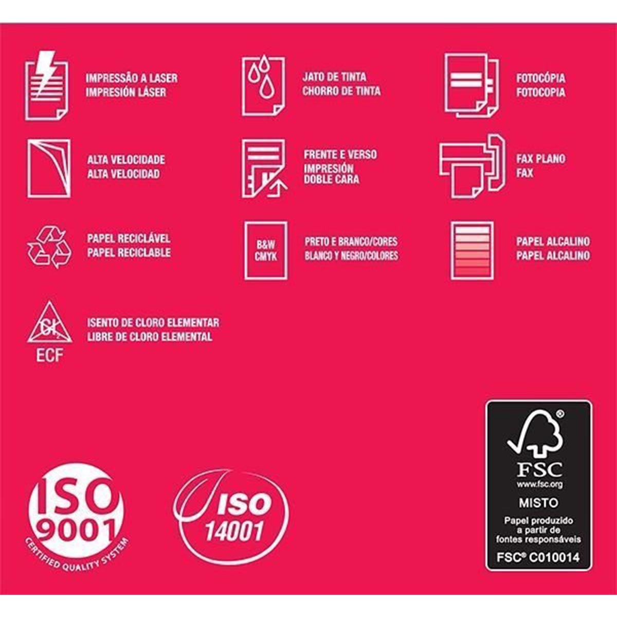Suzano Report® Colorido Rosa A4 075 g/m² Caixa com 05 Pacotes 0500 Folhas por Pacote