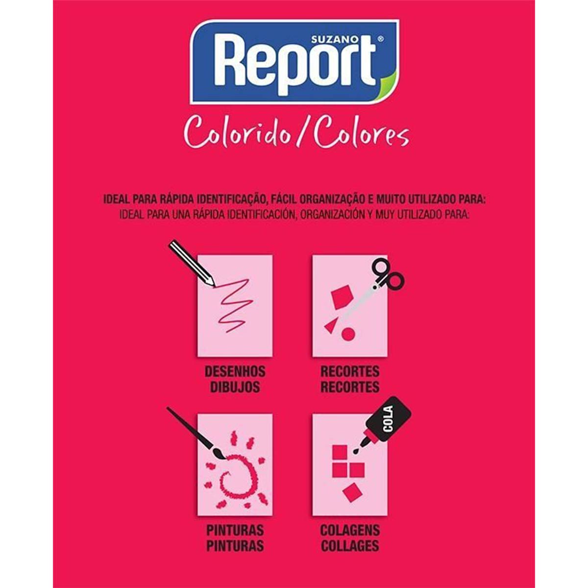 Suzano Report® Colorido Rosa A4 075 g/m² Caixa com 05 Pacotes 0500 Folhas por Pacote