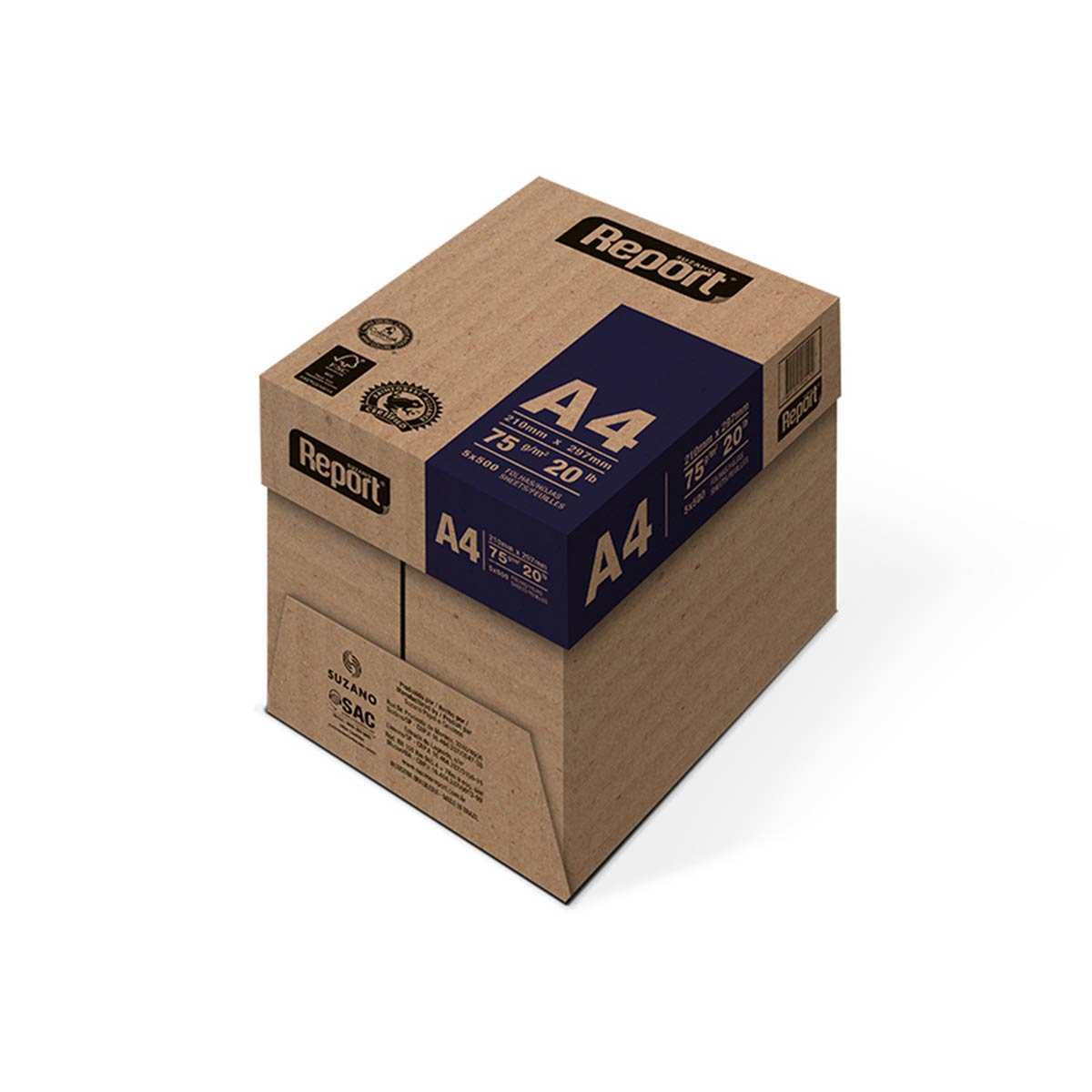 Suzano Report® Premium A4 075 g/m² Caixa com 05 Pacotes 0500 Folhas por Pacote