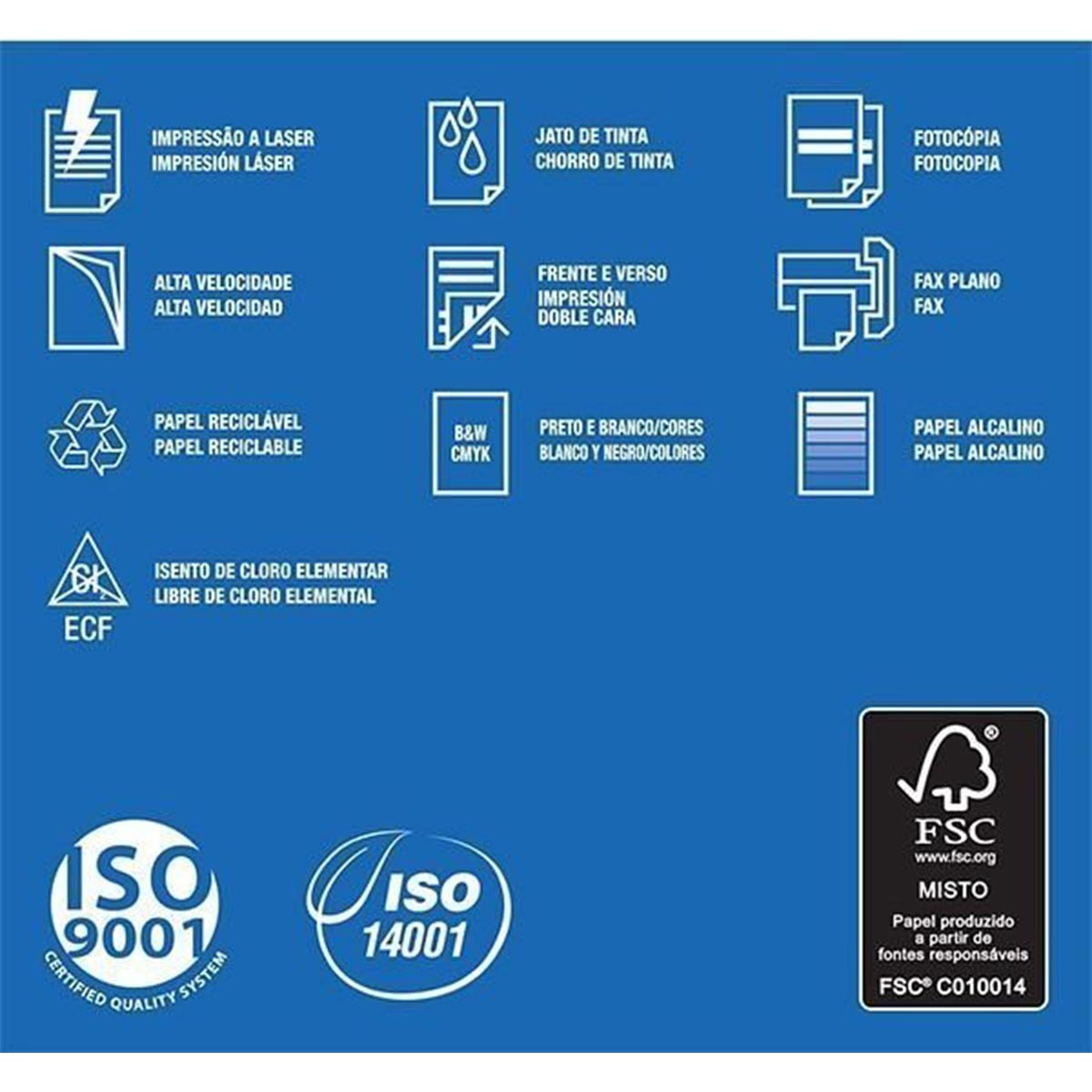 Suzano Report® Colorido Azul A4 075 g/m² Caixa com 05 Pacotes 0500 Folhas por Pacote