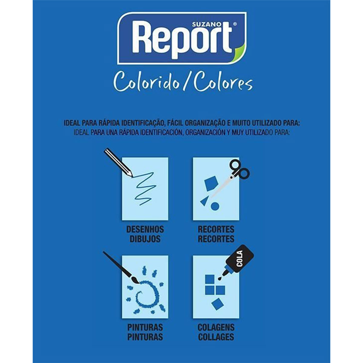 Suzano Report® Colorido Azul A4 075 g/m² Caixa com 05 Pacotes 0500 Folhas por Pacote
