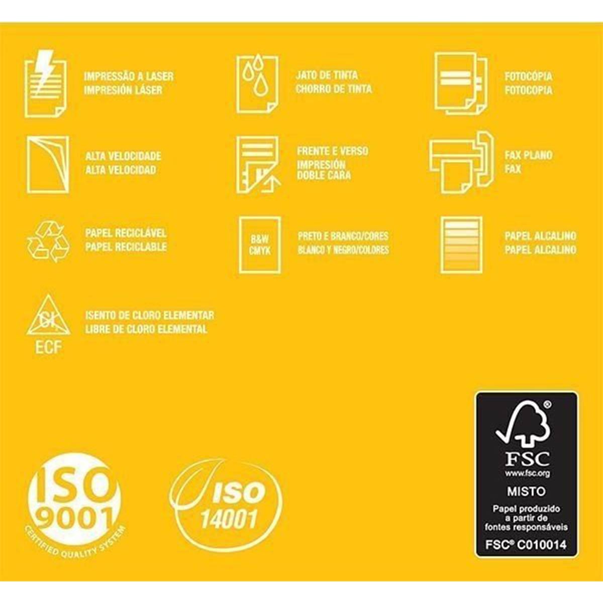 Suzano Report® Colorido Amarelo A4 075 g/m² Caixa com 05 Pacotes 0500 Folhas por Pacote