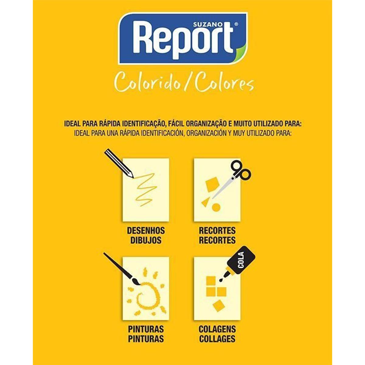 Suzano Report® Colorido Amarelo A4 075 g/m² Caixa com 05 Pacotes 0500 Folhas por Pacote