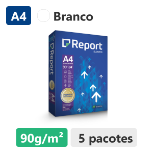 Caixa com 5 pacotes de Papel Sulfite Report Premium A4 90g de 500 folhas