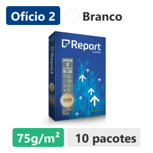 Caixa com 10 pacotes de Papel Sulfite Report Premium Ofício 2 75g de 500 folhas
